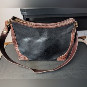Brahmin Leather Shoulder Bag | Black & Brown Embossed Trim | Vintage‎